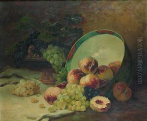 Peches Et Raisins Dans Un Vase De Porcelaine Du Japon by Eugene Henri Cauchois
