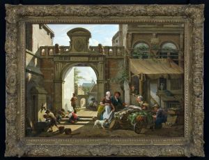Stadsgezicht met het gebouw van het St. Lucasgilde by Abraham van Strij
