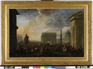 Romeins stadsgezicht met triomftocht by Jacob Van Der Ulft