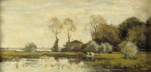 Landschap met koeien aan een plas Landschap met koeien aan een plas