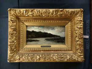 Somber rotskust-landschap in Bretagne by Charles-Francois Daubigny