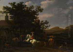 Landschap met ruiters by Abraham Van Calraet