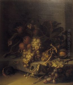 Stilleven met druiven, mispel en muis