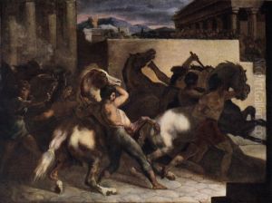 Start of the race of the riderless horses in Rome (Barberi race) by Theodore Gericault