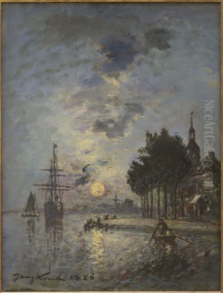 Gezicht op het Groothoofd te Dordrecht bij maanlicht - view 1