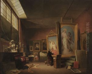 Ary Scheffer werkend in zijn atelier