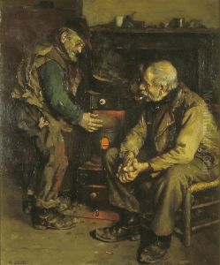 Twee oude mannen bij een kachel by Martin Schildt