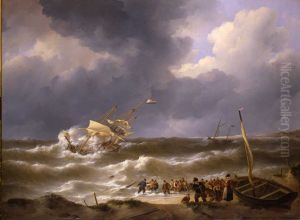 The beaches of the three-masted Iphigenia at Zandvoort in 1816