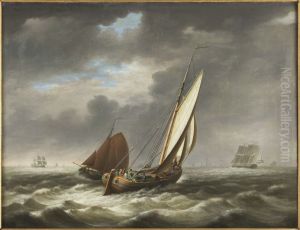 Zeegezicht met verscheidene schepen by Nicolaas Baur