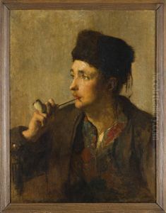 Rokende zeeman met bontmuts (Hindelooper) by Christoffel Bisschop