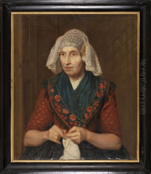 Portret van breiende vrouw - view 1