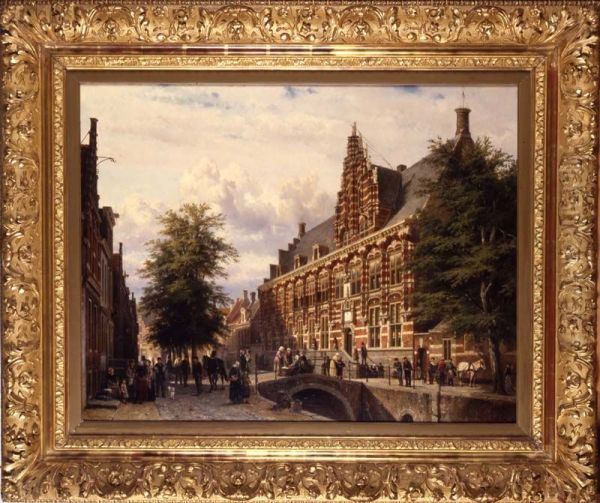 Gezicht langs Turfmarkt te Leeuwarden met rechts Kanselarij gebouw - view 1