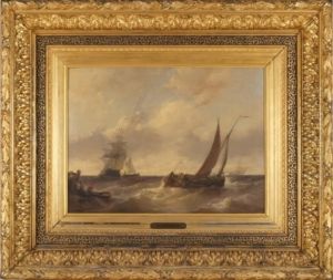 Zeegezicht met schepen by Louis Meijer