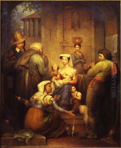 Straatscene met musicerende herders. (Kerstmis in Rome) by Otto De Boer