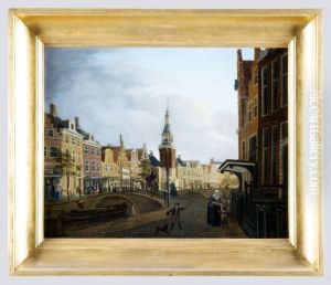 Gezicht langs Voorstraat te Harlingen met vele pijpen Gezicht langs Voorstraat te Harlingen met vele pijpen