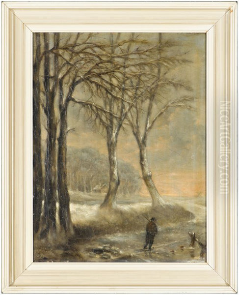 Winters landschap met wandelaar - view 1
