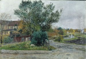 Skovveien sett fra hjornet av Riddervoldsgt. by Karl Edvard Diriks
