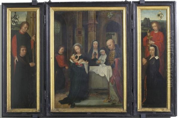 Opdracht in de Tempel, met schenkers op de luiken, en portret van Filips Wielant en Johanna van Halewijne met H. Filippus en H. Johannes - view 1