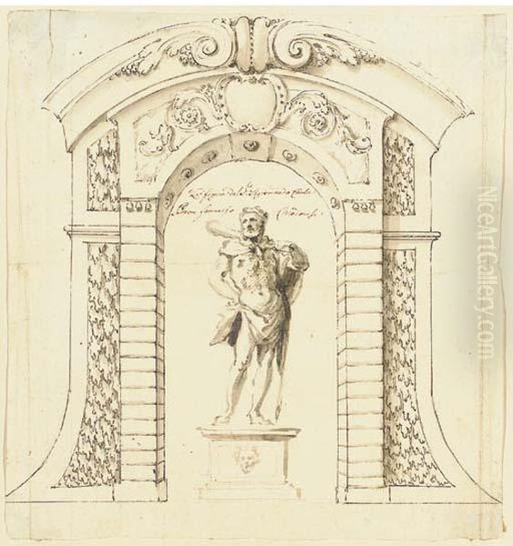 A Statue Of Hercules In A Rusticated Archway - view 1