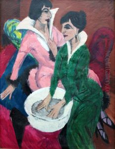 Zwei Frauen mit Waschbecken; Die Schwestern by Ernst Ludwig Kirchner