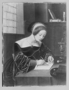 Mary Magdalene writing at her desk