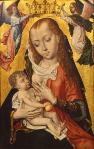 Crowning of Maria and child by two angels by Master of the Bruges Legend of St. Ursula