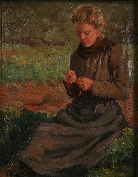 Vrouw Zittend In Het Veld - view 1