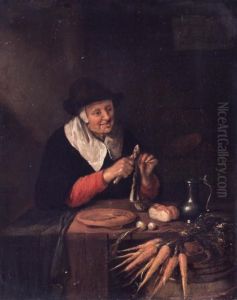 Old woman cleaning a herring