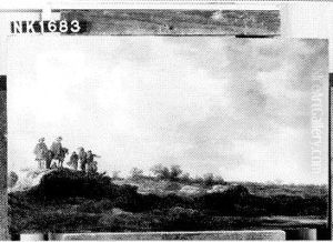 Duinachtig landschap met twee ruiters en vijf figuren by Jan van Goyen