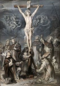 Christ on the Cross Adored by Eight Saints of the Dominican Order by Abraham van Diepenbeeck