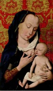 Maria met kind voor een brokaten achtergrond by Dieric Bouts