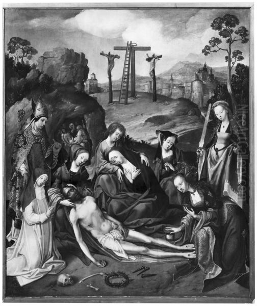 De bewening met stichtster (non uit het klooster Marienpoel bij Leiden) en de HH. Augustinus en Cecilia, eerste helft 16de eeuw - view 1