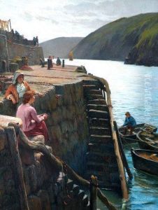 Fish Wives On A Quayside Awaiting The Return Of The Fishing Fleet by Horace Henry Cauty