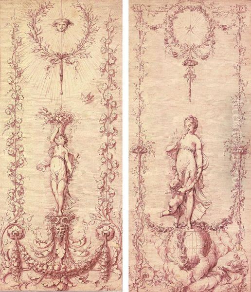 A Nymph Balancing A Vase Of Fruit And Flowers - view 1