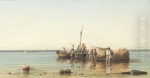 Pecheurs Sur La Plage. by Edouard Louis Cauvin