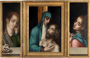 Triptych of the Pieta, St John and St Mary Magdalene by Luis de Morales