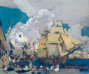Port D'alger Devant La Mosquee De La Pecherie by Leon Cauvy