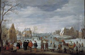 Winter Landscape with Skaters by Joost Cornelisz Droochsloot