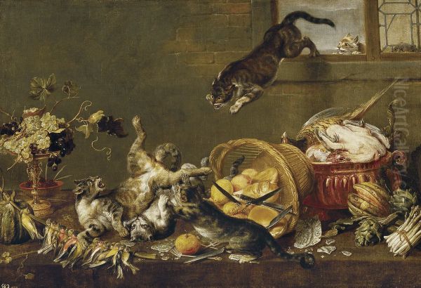 Cats Fighting in a Larder - view 1
