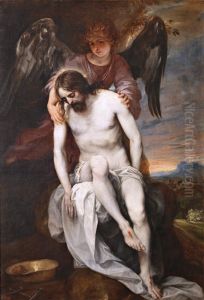 Cristo muerto sostenido por un angel