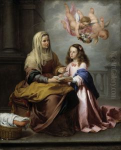 Santa Ana ensenando a leer a la Virgen by Bartolome Esteban Murillo