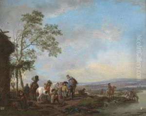 Horsemen resting in a lodge by Philips Wouwerman