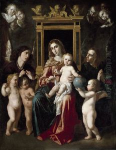 The Virgin and Child on a Throne of Angels by Jeronimo Jacinto De Espinosa