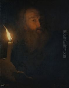 Anciano leyendo a la luz de una vela by Godfried Schalcken