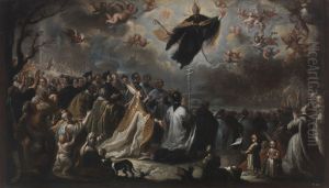 San Agustin conjurando una plaga de langosta