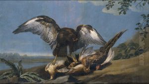 Milano con un grupo de aves muertas Milano con un grupo de aves muertas