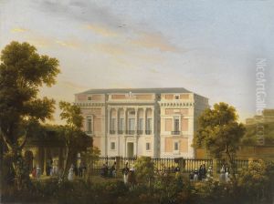 View of the south Facade of the Museo del Prado from inside the Botanical Gardens