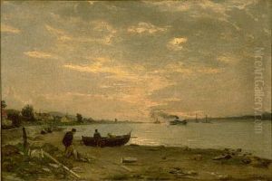 River landscape with ships River landscape with ships