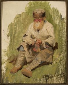 Study of a peasant on the grass by Repin Iliya