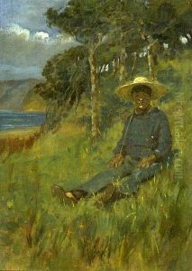 Boy sitting in a pasture by James Nairn